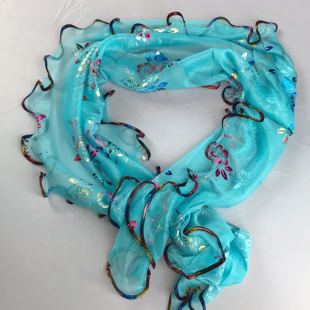 New! Floral Metallic Chiffon Scarf - Picture 5 of 9